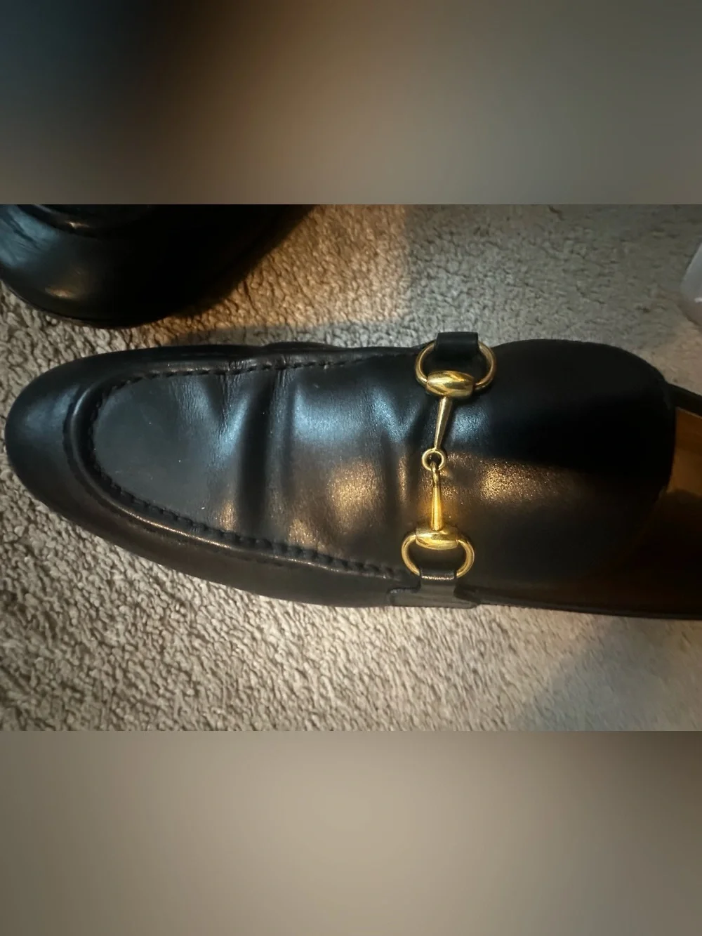 Gucci Black Leather Horsebit Loafers with Gold Hardware